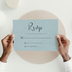 Lin bleu clair Simple Script noir carte RSVP