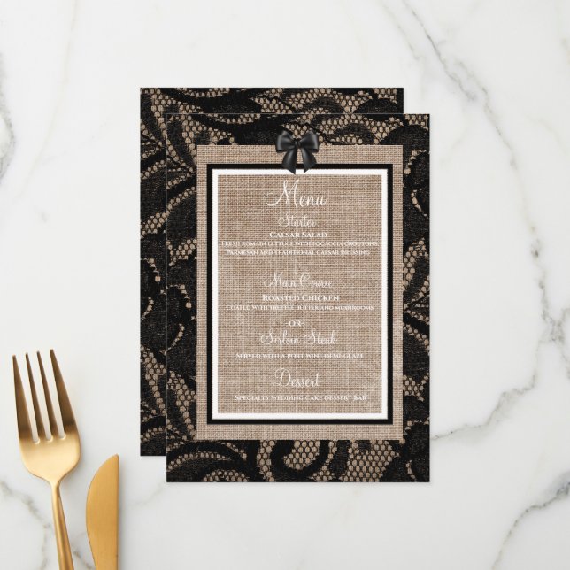 Lin et dentelle noir, toile de jute blanche menu L (Devant/Arrière en situation)