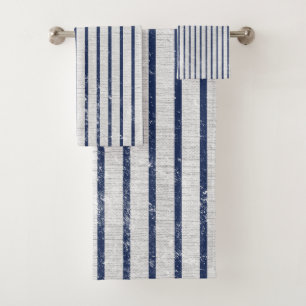 Lin gris rustique et Motif bleu marine