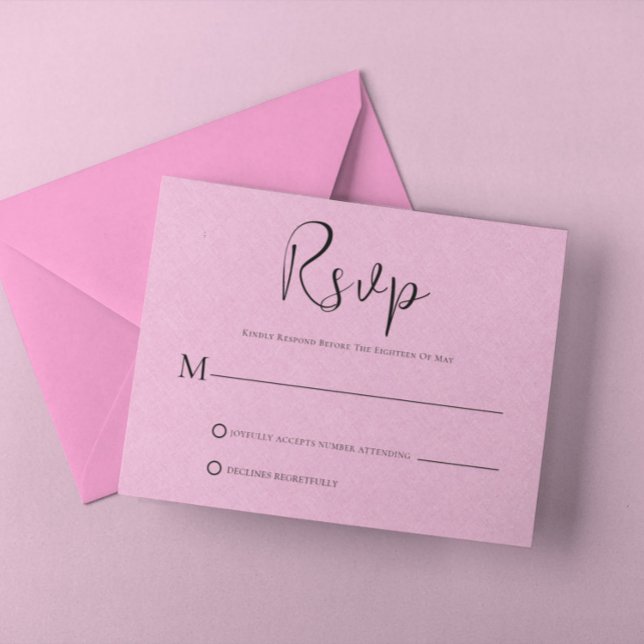 Lin rose clair Simple Script noir carte RSVP (Créateur téléchargé)