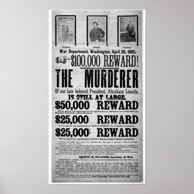 Lincoln Assassination Wanted Poster (Devant)