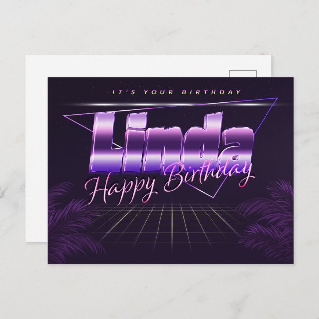 Linda Nom Prénom carte postale violette anniversai (Devant / Derrière)