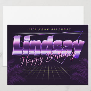 Lindsay prénom carte rétro lilas anniversaire