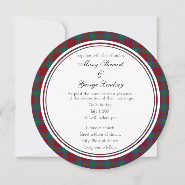 Lindsay Scottish Mariage Round Invitation (Devant)