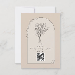 Line Art Bouquet Desert Tan Mariage QR Code RSVP