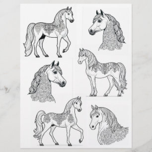 Line Art Damask Design Chevaux de tatouage