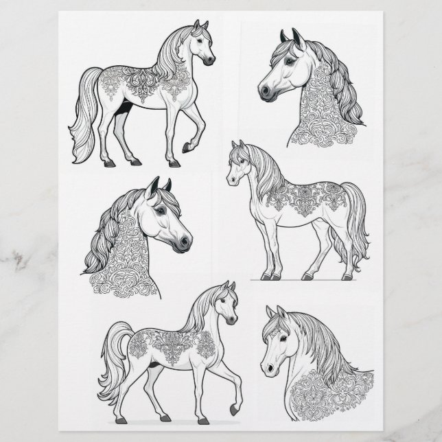 Line Art Damask Design Chevaux de tatouage (Devant)