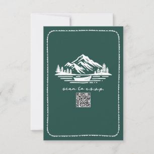 Line Art Mountains Canoe QR Code Wedding RSVP