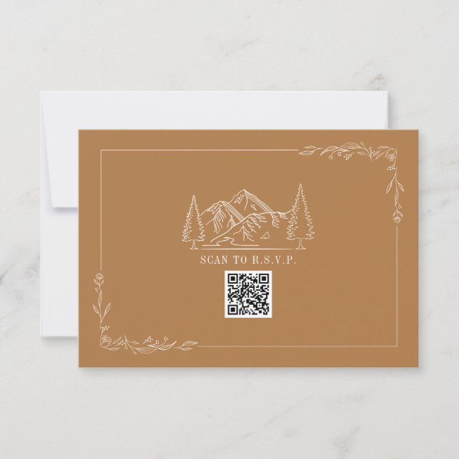 Line Art Mountains Goldenrod QR Code Wedding RSVP (Devant)