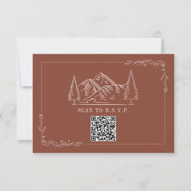 Line Art Mountains Terracotta QR Code Wedding RSVP (Devant)