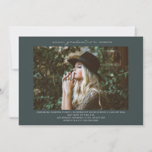 Line Art Photo Emerald Graduation Party Invitation