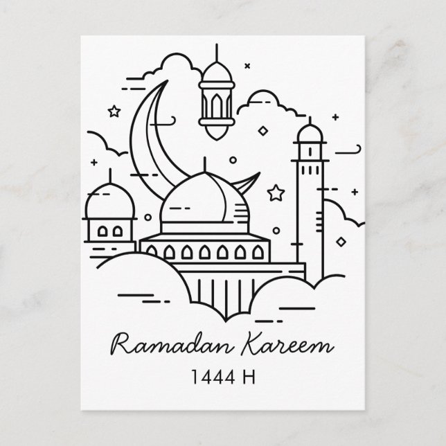 Line Art Ramadan Kareem - Carte postale EID Moubar (Devant)