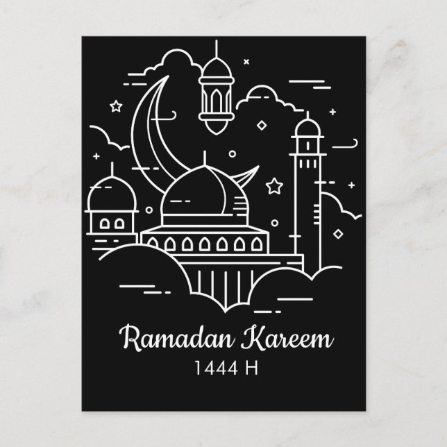 Line Art Ramadan Kareem - Carte postale EID Moubar (Devant)