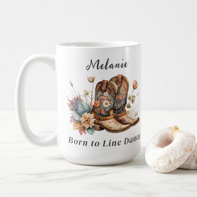 Line Dance Pays Bottes Occidentales Fleurs Mug (Avec donut)