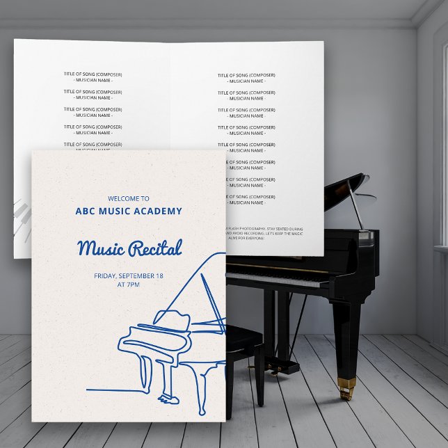 Line Grand Piano Music Considérant Programme Invit (Line Grand Piano Music Recital Program Invitation)