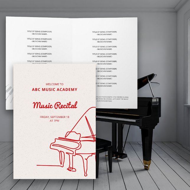 Line Grand Piano Music Considérant Programme Invit (Line Grand Piano Music Recital Program Invitation)