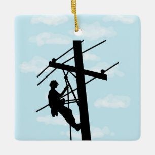 Lineman sur Pole Silhouette Ornement personnalisé