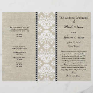 Linen Lace Damask Rustic Wedding Programme