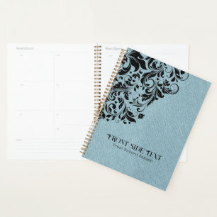 Linge bleu clair Texture Ornement floral noir