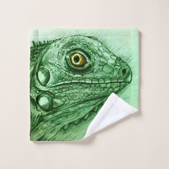 Linge coloré illustré - Iguana (Gant de toilette)