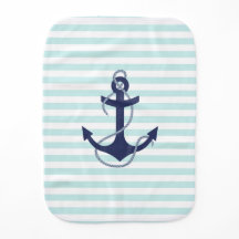 Aqua nautique et rayures blanches Marine Ancre ble