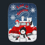 Linge De Bébé Laisser neiger<br><div class="desc">This design feobjets the nostalgia of a vintage red truck with some Arctic animals and a snowman in a wintry scene.</div>