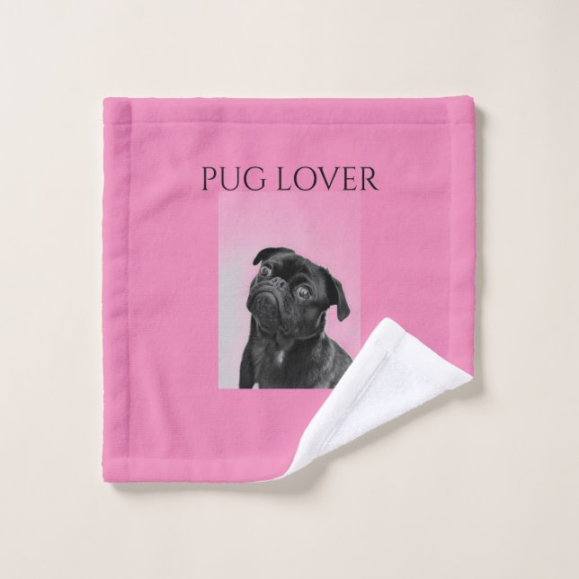 Linge de carlin noir en rose. (Gant de toilette)