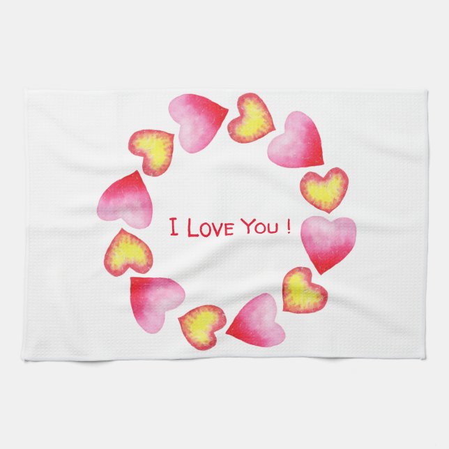 Linge De Cuisine С te romantique Je t'aime Saint Valentin (Horizontal)