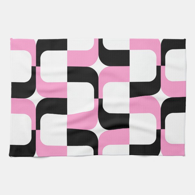 Linge De Cuisine 020614 - Rose et noir sur blanc (Horizontal)