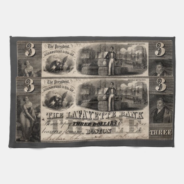Linge De Cuisine 1837 Lafayette Bank Note à trois dollars (Horizontal)