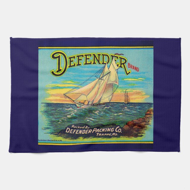 Linge De Cuisine 1910s Marque Défenseur emballage voilier étiquette (Horizontal)