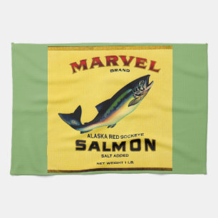 Linge De Cuisine 1930s Marvel saumon peut étiquette