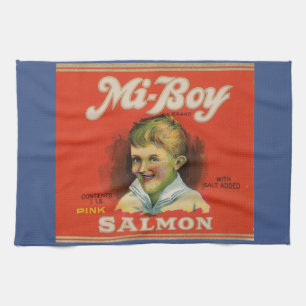 Linge De Cuisine 1930s Mi-Boy saumon rose peut étiquette