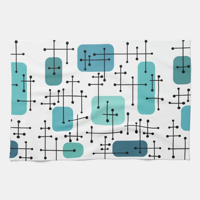 Linge De Cuisine 1950 Eames Era Art Crosshairs Turquoise (Horizontal)