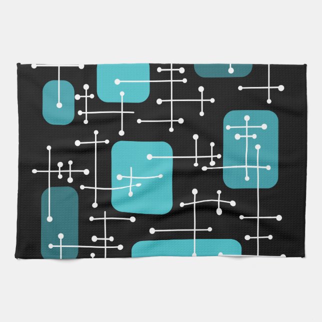 Linge De Cuisine 1950 Retro Art Crosshairs Black Turquoise (Horizontal)