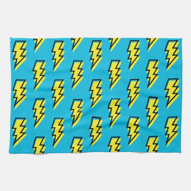 Linge De Cuisine 1980/1990 Neon Blue Yellow Lightning Motif (Horizontal)