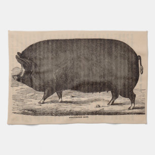 Linge De Cuisine 19th century farm animal print Berkshire sow no. 2