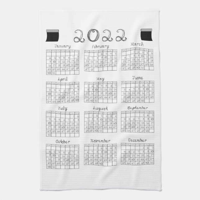 Linge De Cuisine 2022 Calendrier Black Fabric Font Line Art Textile (Vertical)