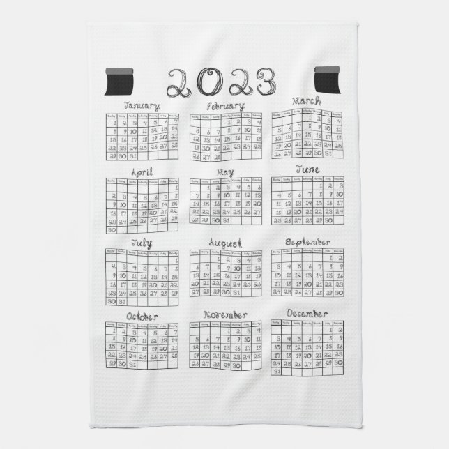 Linge De Cuisine 2023 Calendrier Black Fabric Font Line Art Sewing (Vertical)