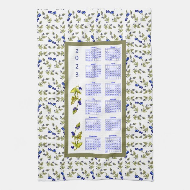 Linge De Cuisine 2023 Calendrier Blueberries Bleu Feuille épais, bl (Vertical)
