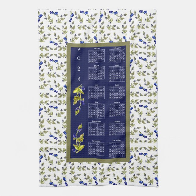 Linge De Cuisine 2023 Calendrier Blueberries Bleu marine Feuille es (Vertical)