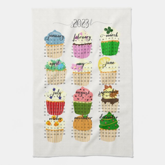 Linge De Cuisine 2023 Calendrier Cupcake Kitchen Tea Towel (Vertical)