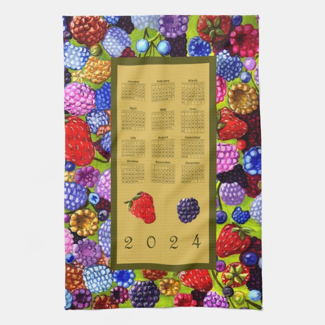Linge De Cuisine 2024 Calendrier Berries frontière Blackberry frais (Vertical)