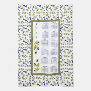 Linge De Cuisine 2024 Calendrier Blueberries Bleu Feuille épais, bl