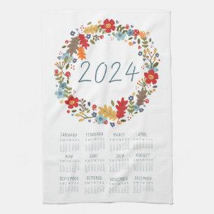 Linge De Cuisine 2024 Tea Towel Calendar Fall Wreath Wall Art Decor
