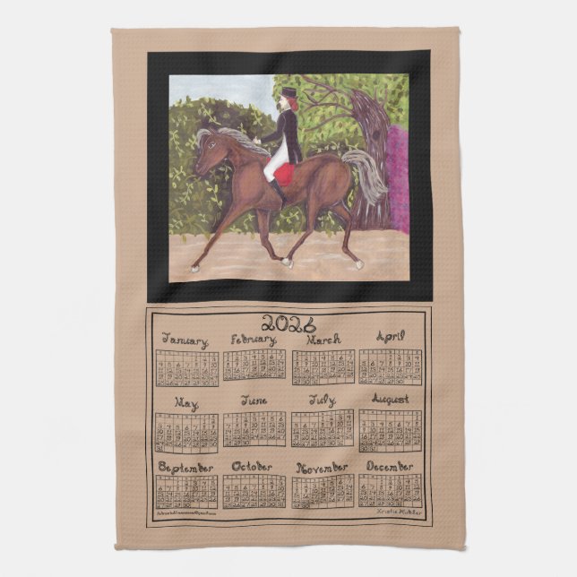 Linge De Cuisine 2026 Calendar Dressage Horse Sport Fabric Font (Vertical)