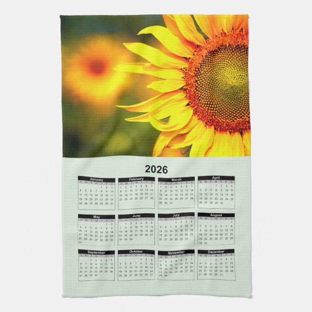 Linge De Cuisine 2026 Calendar of Beautiful Yellow Sunflower (Vertical)
