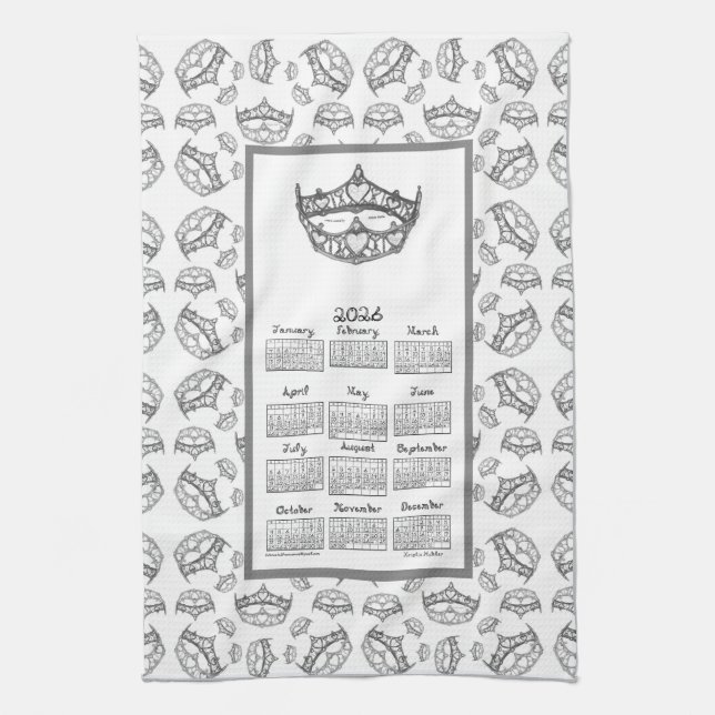 Linge De Cuisine 2026 Calendar Queen of Hearts Silver Tiara Fabric  (Vertical)
