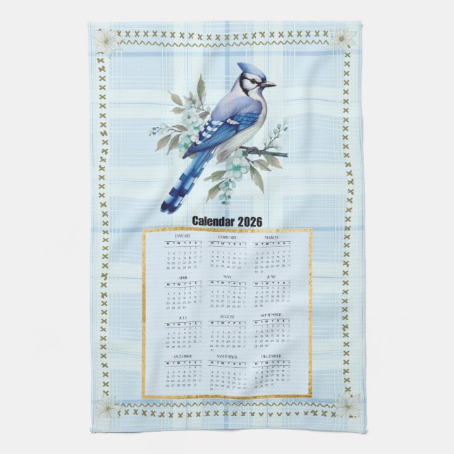 Linge De Cuisine 2026 Calendar Towel Bluejay 2 (Vertical)