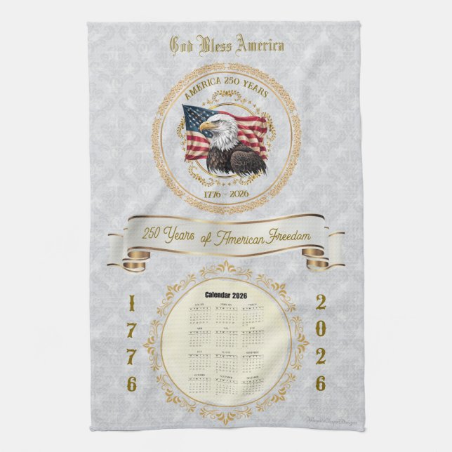 Linge De Cuisine 2026 Calendar Towel God Bless America 250 Years (Vertical)